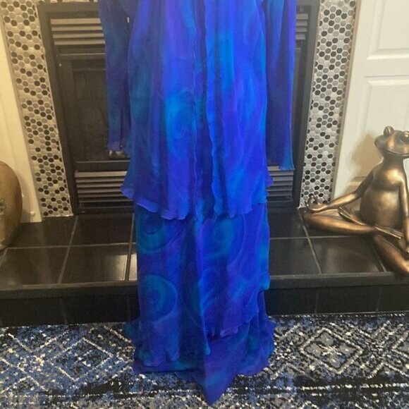 Simply silk blue and purple dress, size large, excellent used condition - Picture 3 of 11
